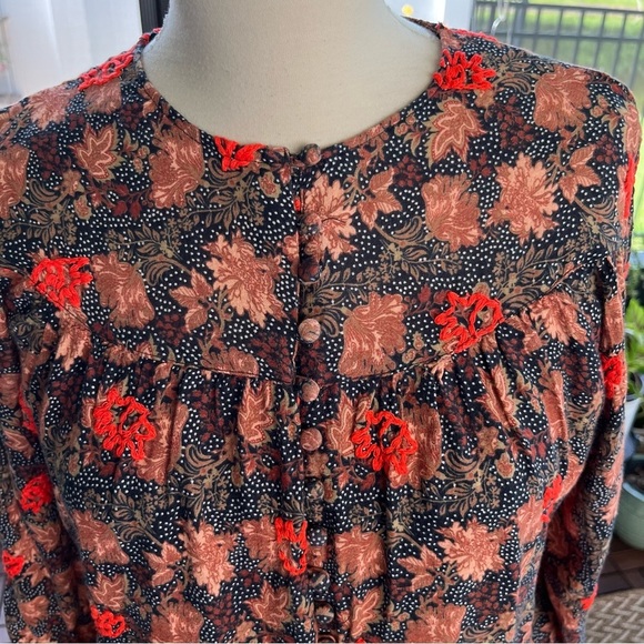 Zara Trafuluc Embroidered Tunic Black Tan Polyester 3/4 Long Sleeves Size Medium - Picture 3 of 5